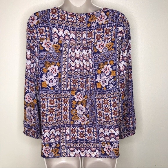 Collective Concepts Print Boho Tie Front Long Sleeve Blouse Womens Size XL - Picture 6 of 12